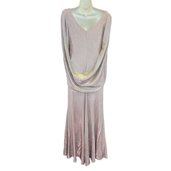 Betsy & Adam Drape Back Boat Neck Galaxy Glitter 3/4 Sleeve Sheath Gown New With - Picture 8 of 11